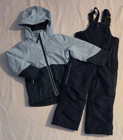 Skianzug Kinder Jacke und Hose dunkelblau hellblau Grösse 98