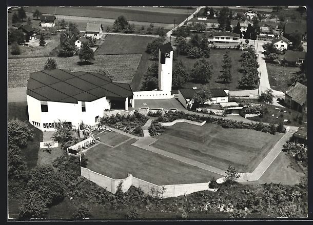 Cartoline postali: AK Künten /AG., Kirche vom Flugzeug aus – Usato da Berlin venduto da bartko-reher