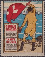 1914, Vignette von GENF (LE FETE DE JUNI) Ansicht SEE