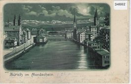 Zürich im Mondschein - Litho - UPU 1900