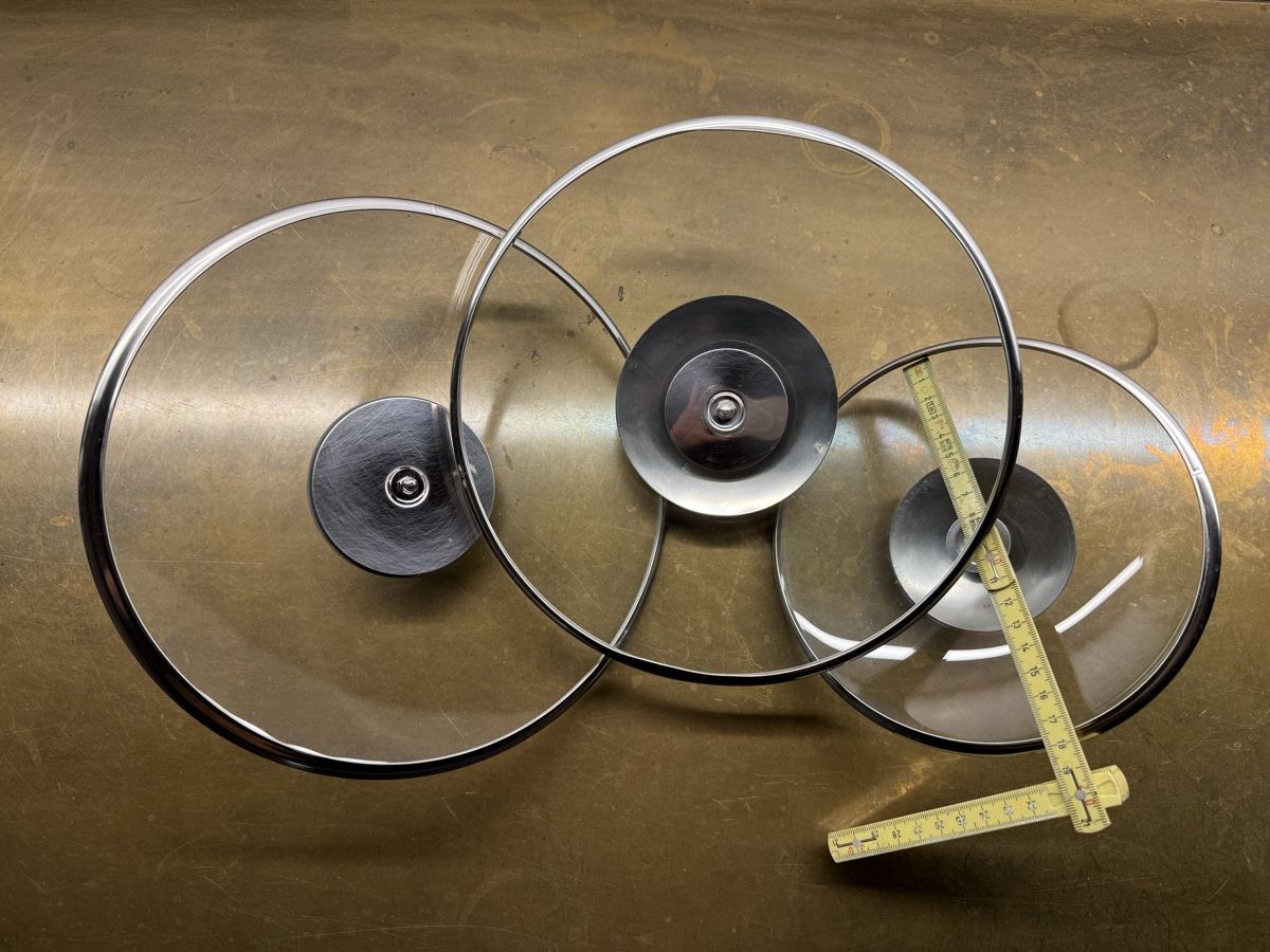 Padelle: 3 Topfdeckel aus Glas mit Edelstahlgriff – Usato da Lostorf venduto da heidimeier 1