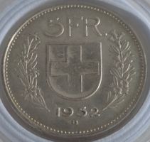5 Franken Münze 1952 Silber! Top Erhaltungszustand