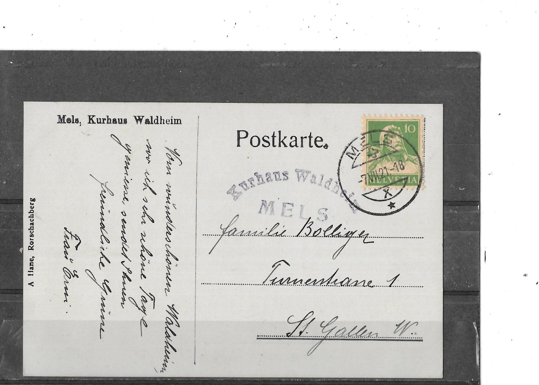 Cartoline postali: SG Mels 1921 Kurhaus Waldheim – Usato da Schocherswil venduto da Wilare 1