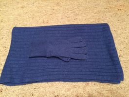 Damenschal Wolle-Kaschmir & Handschuhe, blau