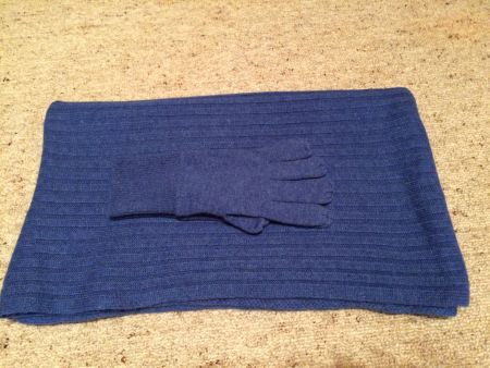 Damenschal Wolle-Kaschmir & Handschuhe, blau