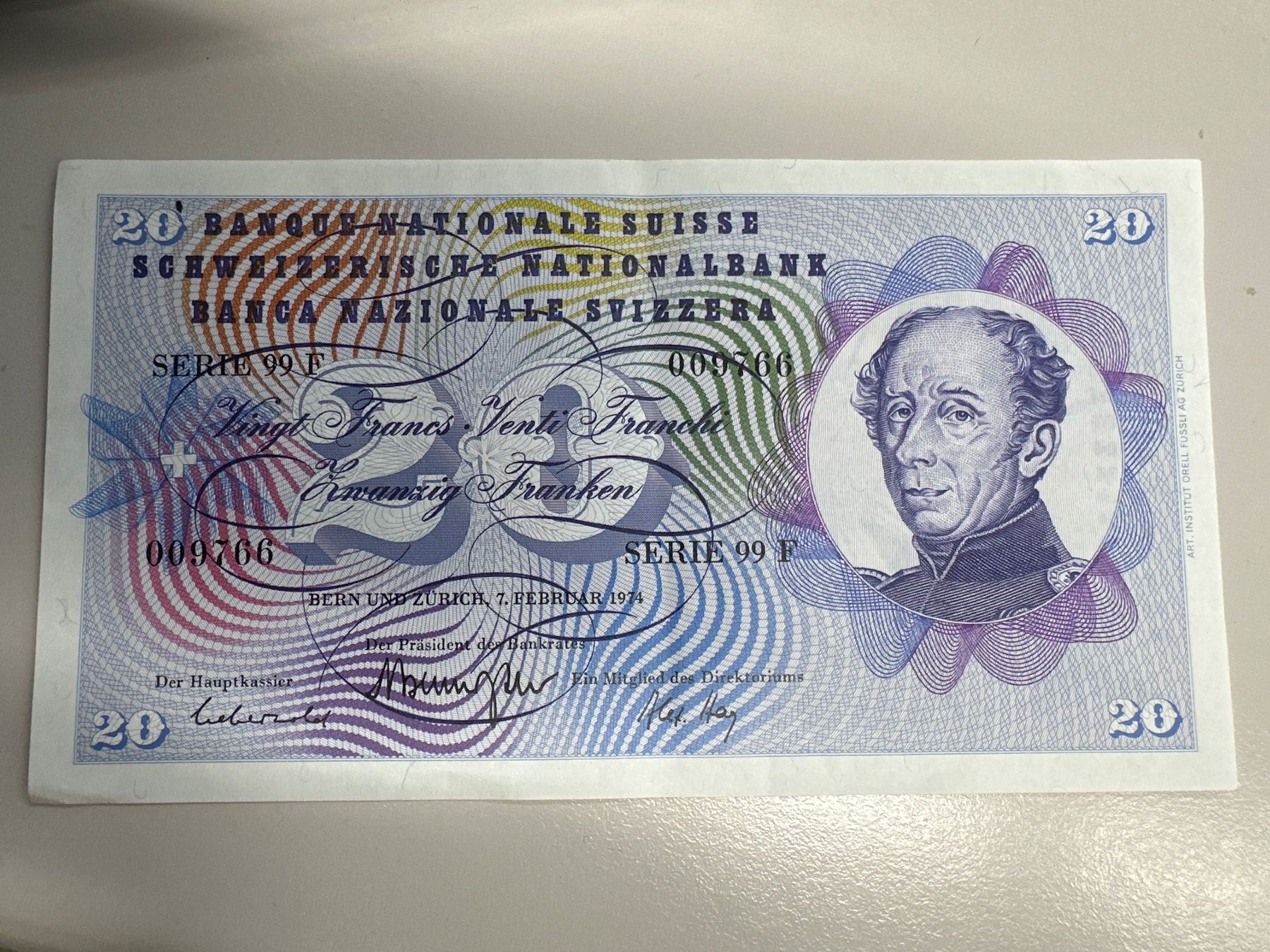 Banconote: 20 Fr. -Note Schweiz 1974 – Usato da Herisau venduto da herau