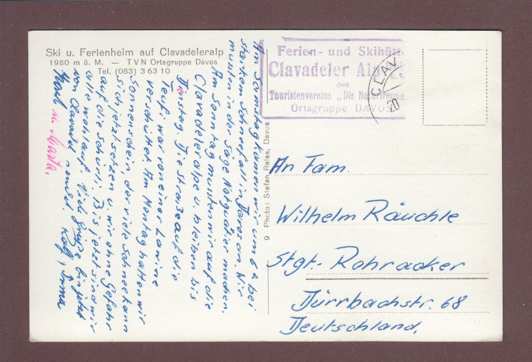 Cartoline postali: CLAVADELER ALP - Ferienheim – Usato da Pully venduto da nicecards 1