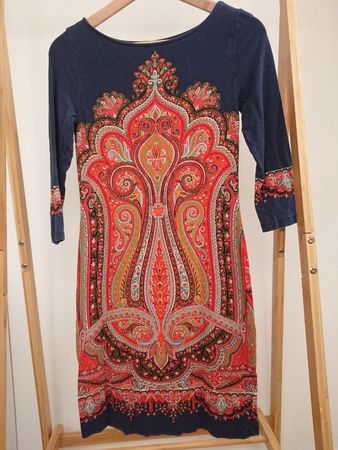 Damen Kleid Bodyflirt Gr. 32/34 Dunkelblau gemustert