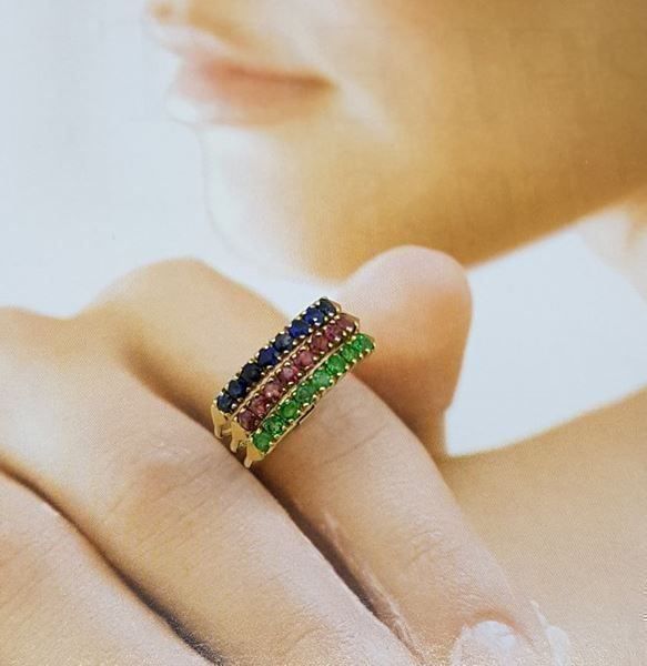 Bagues: Juw.Ring, 8 Smaragde, 8 Rubine+ 8 Safire – Neuf (Voir description) à Unterägeri par Altgoldschmuck 1