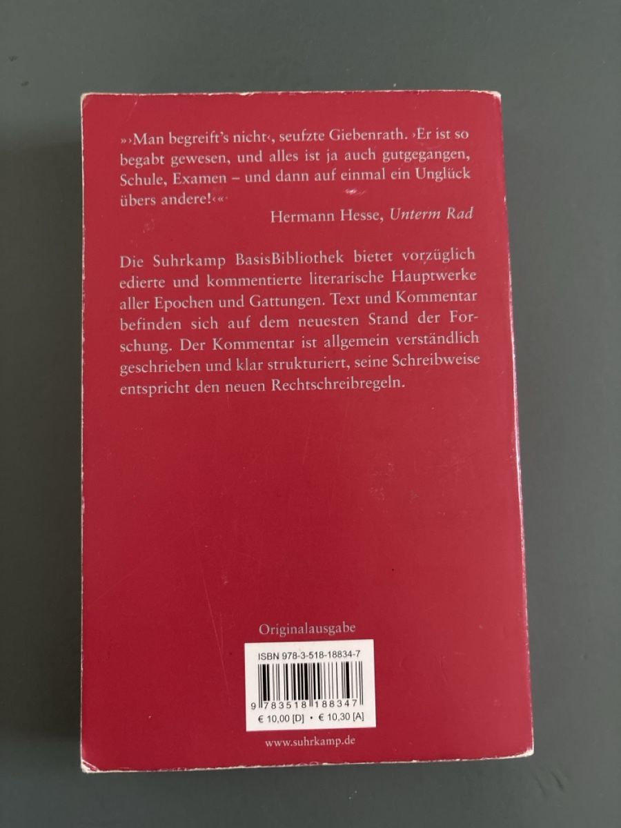 Bücher: Hermann Hesse Unterm Rad Suhrkamp Basisbibliothek Buch – Gebraucht aus Zürich von flamingogk 1