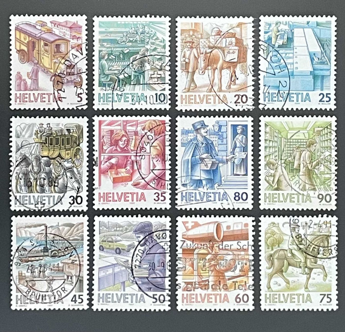 Tutti i francobolli: 1986 - 1987 Postförderung ʘ 731 - 742 – Usato da Adliswil venduto da Manegg