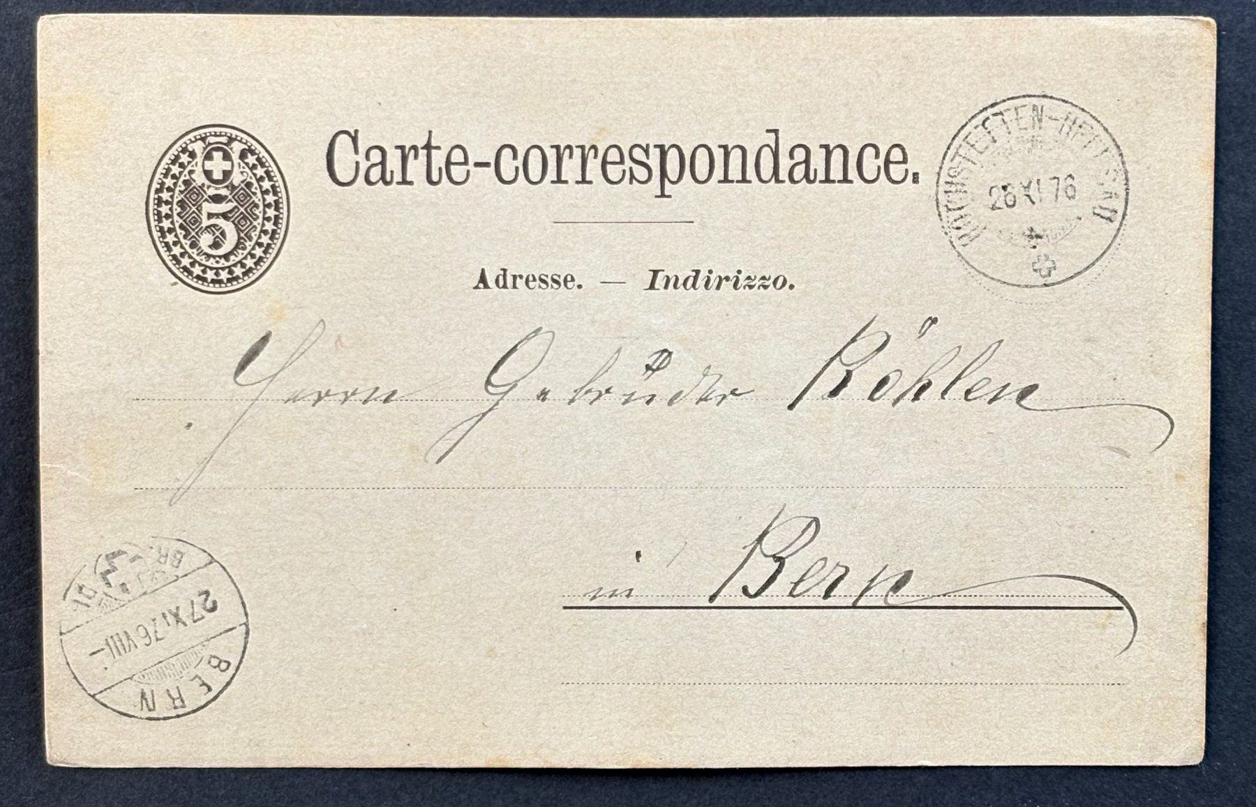 Tutti i francobolli: POSTKARTE 1878 – Usato da Ostermundigen venduto da Wyatt-Earp