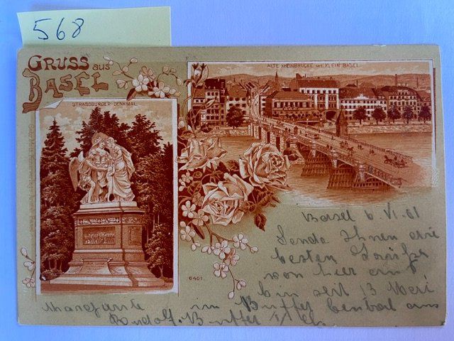 Cartoline postali: Ansichtskarte Basel - Strassburger Denkmal/Rheinbrücke 1901 – Usato da Niederwil AG venduto da dahu75