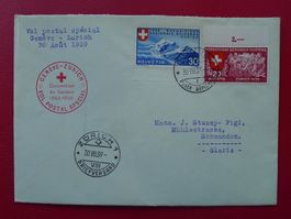 1939, Rotkreuz-FLUG auf sauberem Beleg von GENEVE.
