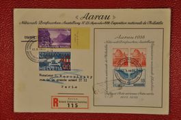 1938 W11 Aarau Block mit Zusatzfrankatur R-Brief nach Paris