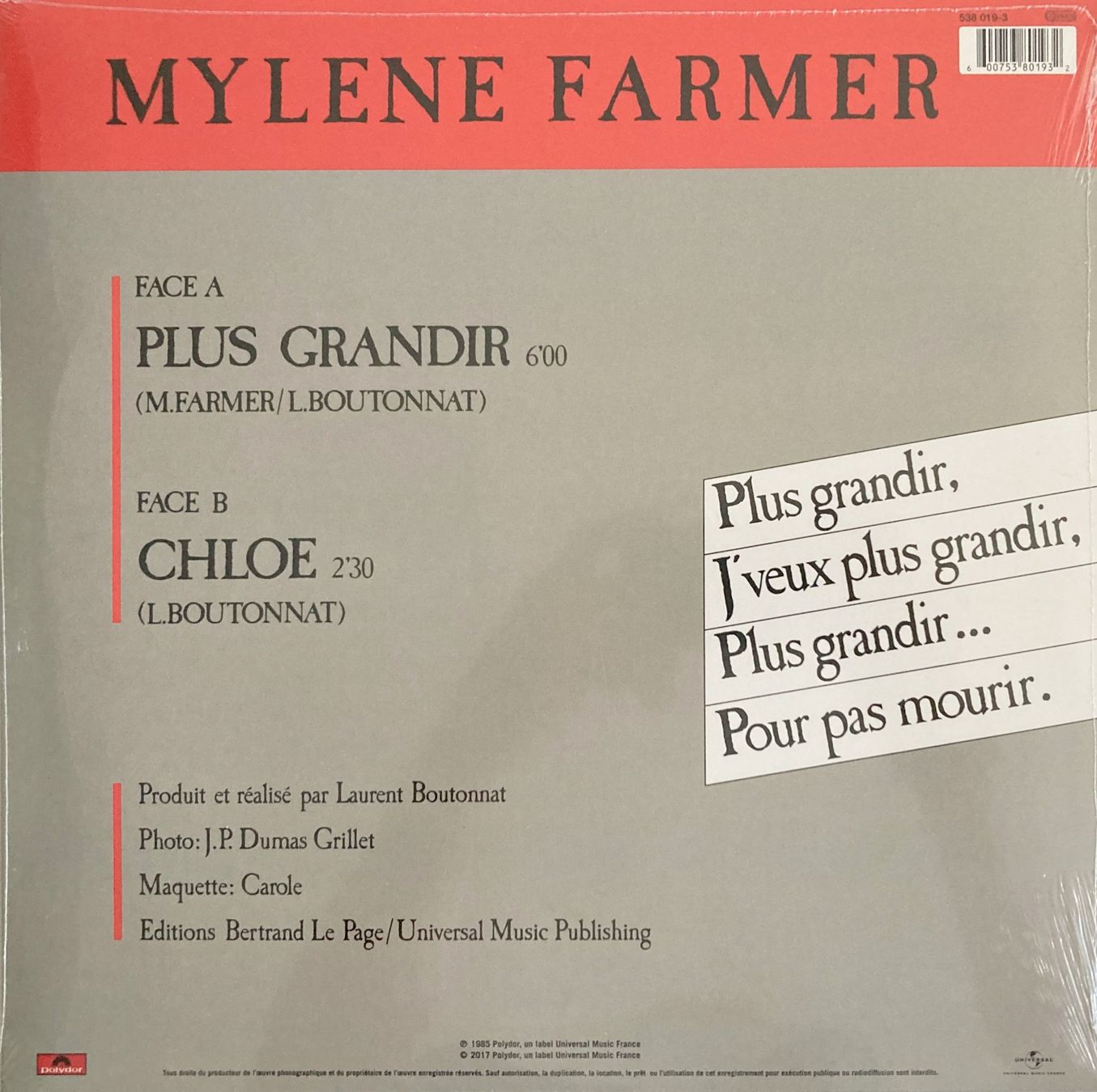 Dischi in vinile: MYLENE FARMER - PLUS GRANDIR – Nuovo e nell'imballaggio originale da Bottens venduto da hotter-than-hell 1