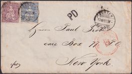 1869, Nr.43+41 auf Brief von ZÜRICH, n. NEW YORK, Kat: 400.-