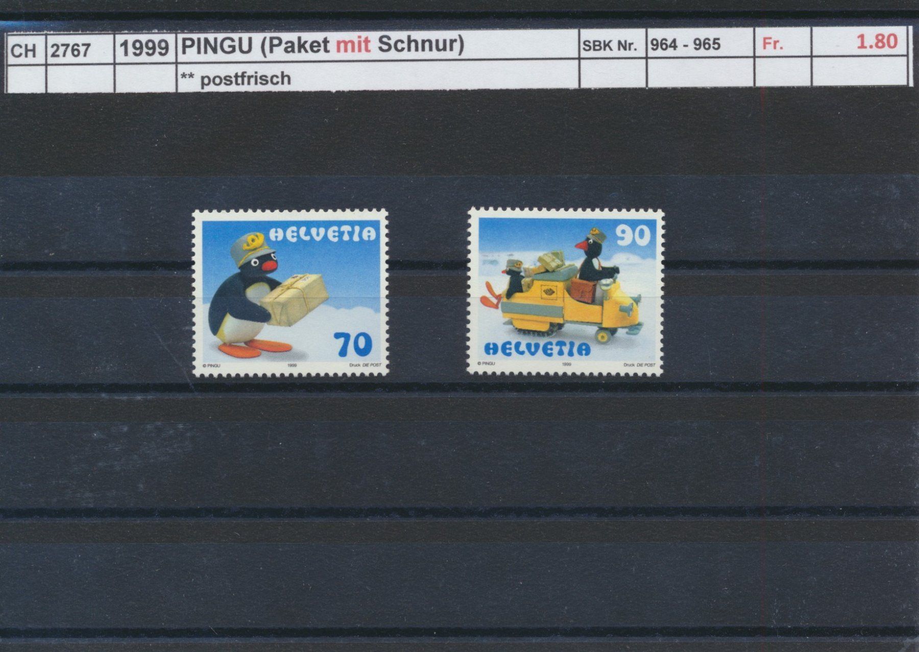 Tutti i francobolli: 1999 "PINGU (Paket mit Schnur)", ** postfrisch – Nuovo (secondo la descrizione) da Winterthur venduto da Zupogeru