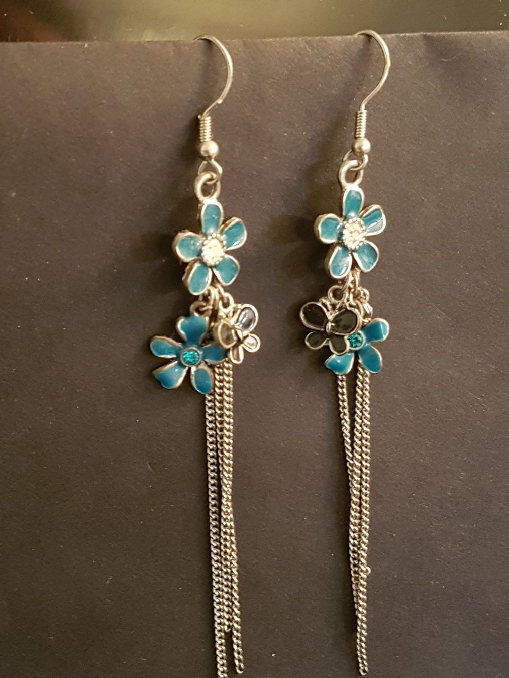 Boucles d'oreille: Ohrhänger Blumen Schmetterling türkis silberfarben glitzrig – D'occasion à Ettingen par Maranathatalitha 2