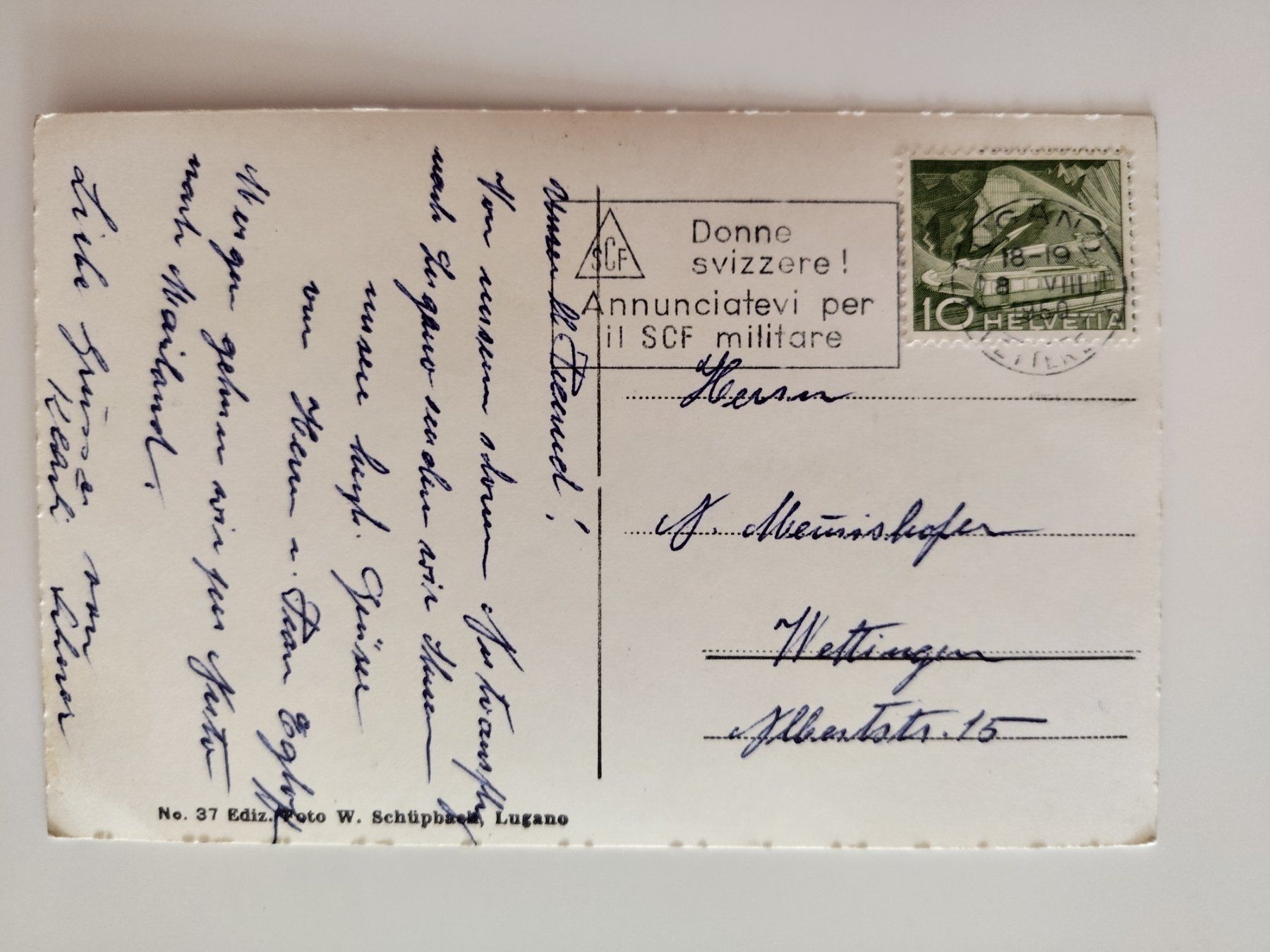 Ansichtskarten: Dampf-Schiff  Lugano mit Schiff und  datiert 1950 – Gebraucht aus Ohmstal von Lebensfreude05 1