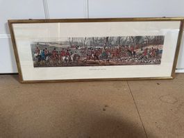 Alte Grafik Jagdszene gerahmt 60x22 cm