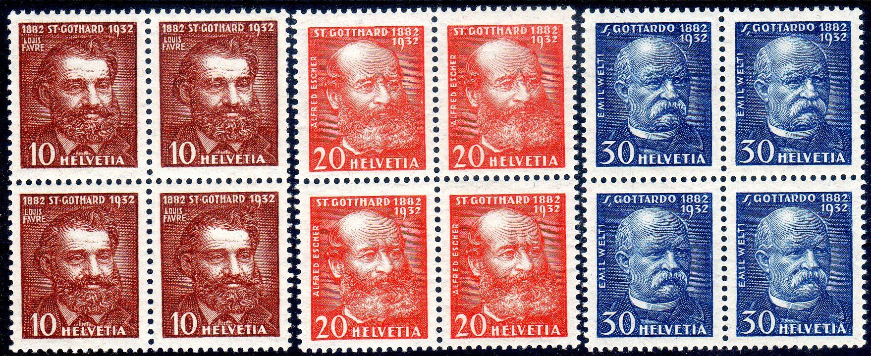 Alle Briefmarken: ST. GOTTHARD 1882-1932 3 4ERBLÖCKE ** POSTFRISCH ** EV108 – Neu (gemäss Beschreibung) aus Losone von EM2019