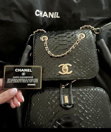 Authentic Chanel Backpack Black Leather & Python