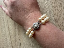 Vintage Perlenarmband mehrreihig mit Blumenverschluss