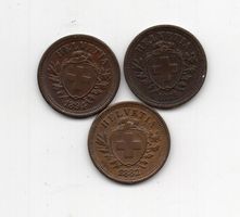 (1079) Schweiz, 3 x 1 Rappen, 1879/82/94, vz