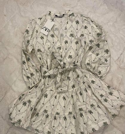 Zara summer dress XS Palm Print Cream