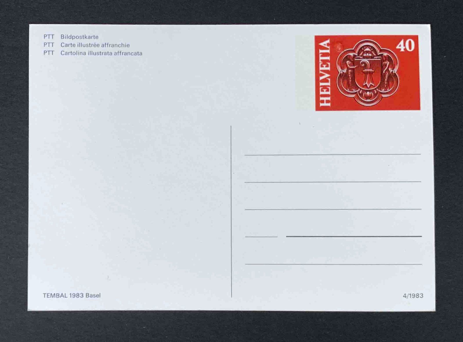 Cartoline postali: AK PTT Bildpostkarte Tembal 1983 Basel – Usato da Goldau venduto da artelier1 1