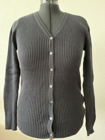 Damen Strickjacke aus Baumwolle blau gerippt Grösse L
