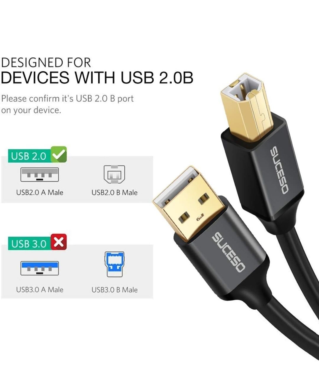 Cavi: SUCESO USB 2.0B Drucker Kabel Schwarz USB to USB-B 2m – Nuovo e nell'imballaggio originale da Basel venduto da ego_m6pr 3