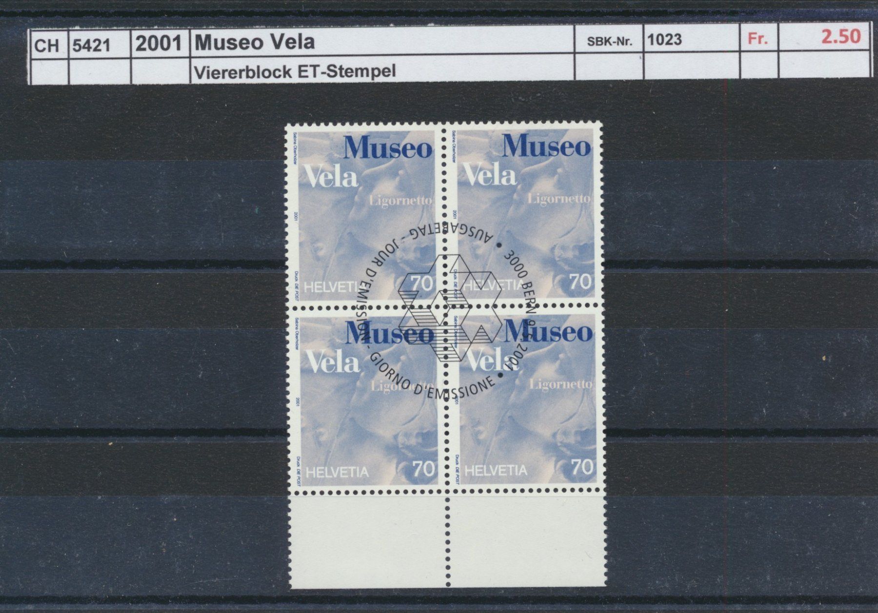 Alle Briefmarken: 2001 "Museo Vela", Viererblock, ET - Stempel – Gebraucht aus Winterthur von Zupogeru