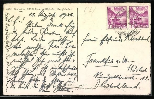 Cartoline postali: Saas Fée, Allalinhorn-Alphubel, L'Égli – Usato da Berlin venduto da bartko-reher 1