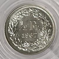 1/2 FRANKEN / SCHWEIZ 1967 (UNC. in Kapsel) SILBER