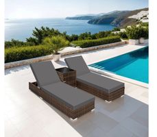 2er Set Aluminium Rattan Sonnenliegen braun