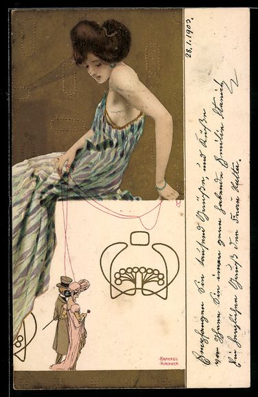 Cartoline postali: Raphael Kirchner: Junge Frau mit Marione – Usato da Berlin venduto da bartko-reher