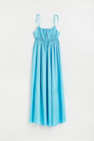 🌸H&M🌸 Langes Kleid mit Gesmokter Taille Dress Türkis S