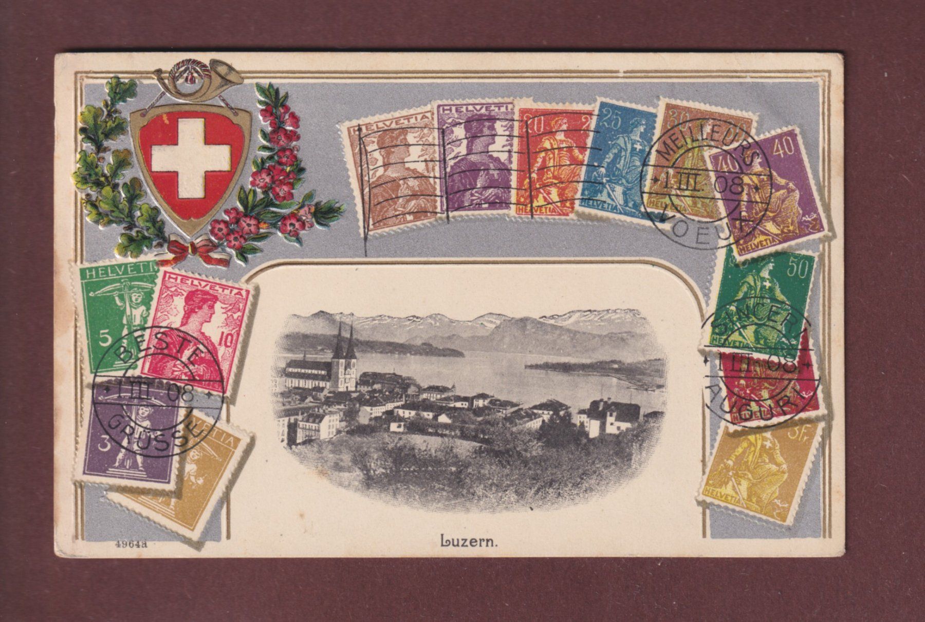 Cartoline postali: LUZERN - Briefmarken - 1914 Präge – Usato da Pully venduto da nicecards