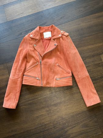 Maje Wildlederjacke Koralle Ziegenleder