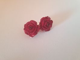 Rote Rosen Ohrclips, Vintage Look silberfarbene Clips🌹🌹