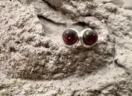 Ohrstecker rund Feueropal in Silberfassung - Ø: 8mm