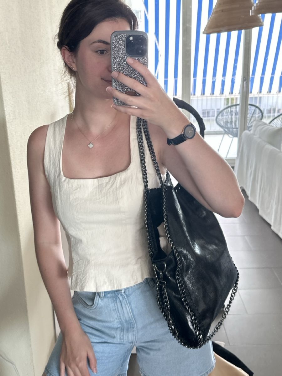 Borse da donna: Schwarze Leder Handtasche mit Kette – Usato da Zug venduto da a.marryl
