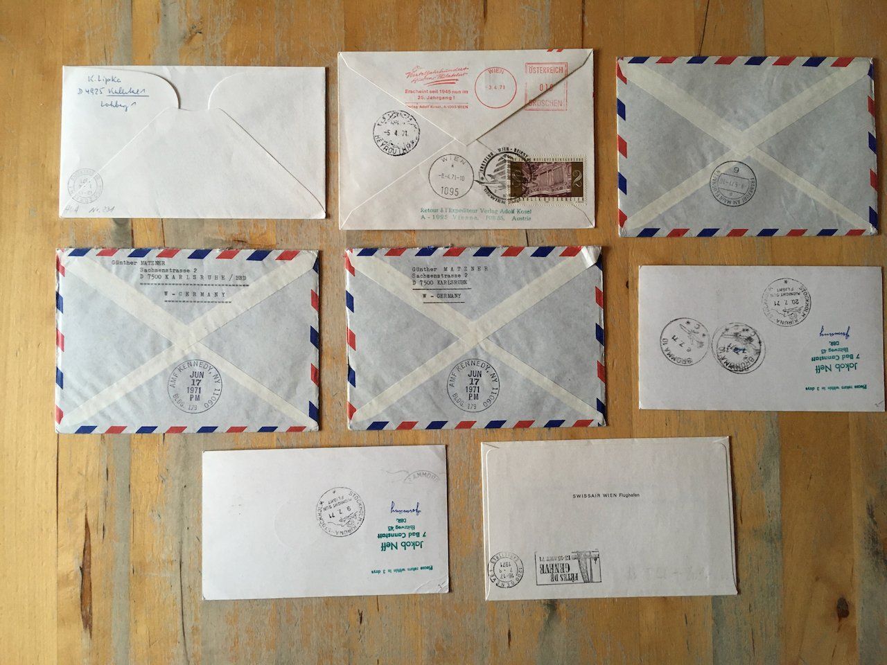 Alle Briefmarken: 8 Flugbriefe Österreich 1971 – Gebraucht aus Nesslau von zueri6 5