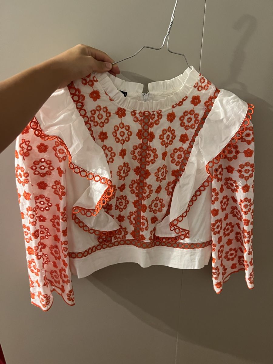 Camicette: Bluse weiss/orange bestickt Grösse S  – Usato da Zürich venduto da R1908 2