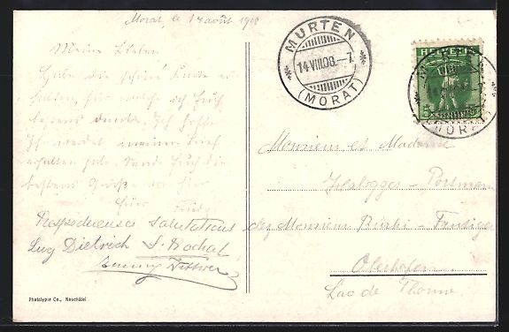 Cartes postales: AK Morat, Uferpartie mit Dampfboot, 1908 – D'occasion à Berlin par bartko-reher 1