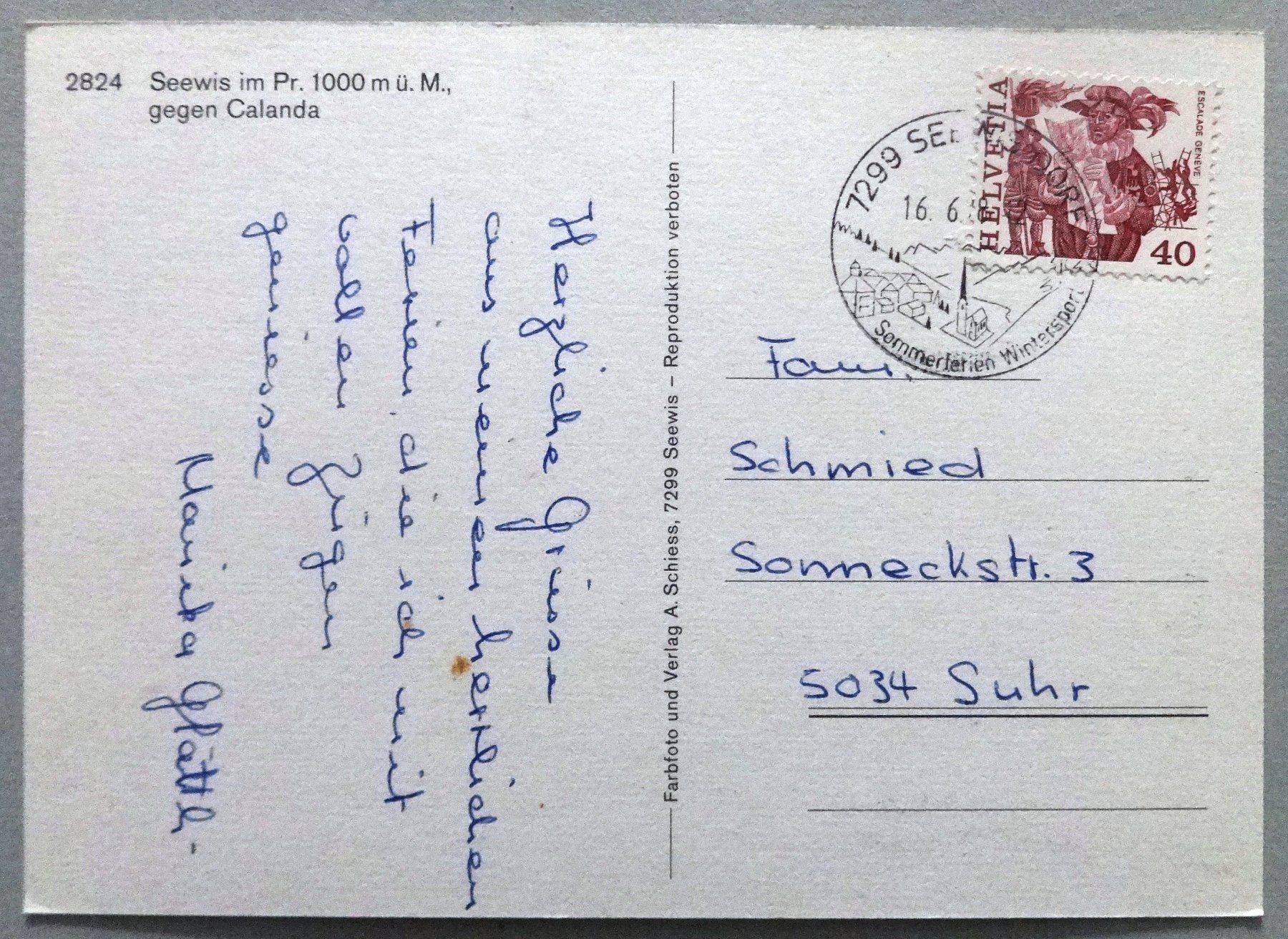 Cartoline postali: Seewis im Pr. 1000 m ü.M. gegen Calanda – Usato da Fétigny venduto da Billy2miny 1