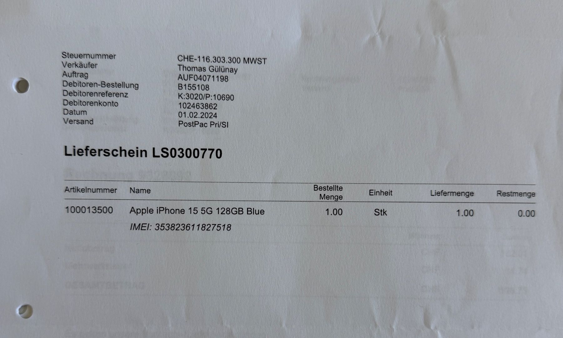 Apple Telefoni cellulari / Smartphones: Apple iPhone 15 5G 128GB Blue – Usato da Zofingen venduto da Mountain_B 6