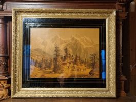 Antikes Schweizer Alpenbild – Prunkrahmen 72×62 cm